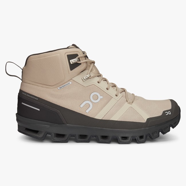 ON Cloudrock Waterproof Mens - Men's Hiking Boots NZ-60384 Sand/Black